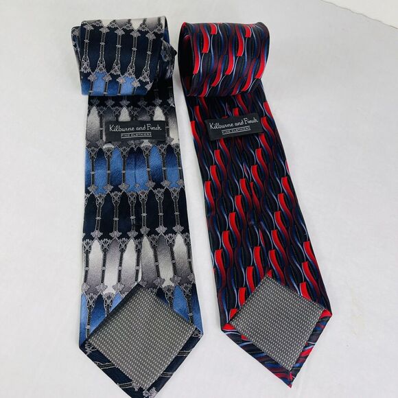 Kilburne and Finch Silk Luxury Tie Set of 2 Geometric Pattern Printed Necktie - Picture 3 of 6